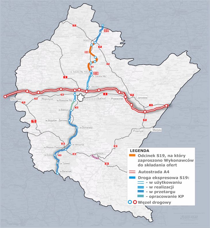 Przebieg trasy S19 Nisko-Sokołów Małopolski na Podkarpaciu